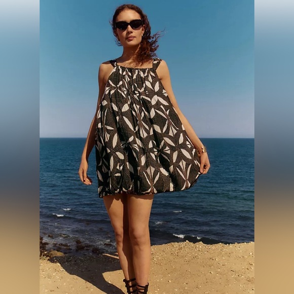 Tiered Gauze Bubble-Hem Mini Dress - Picture 1 of 11